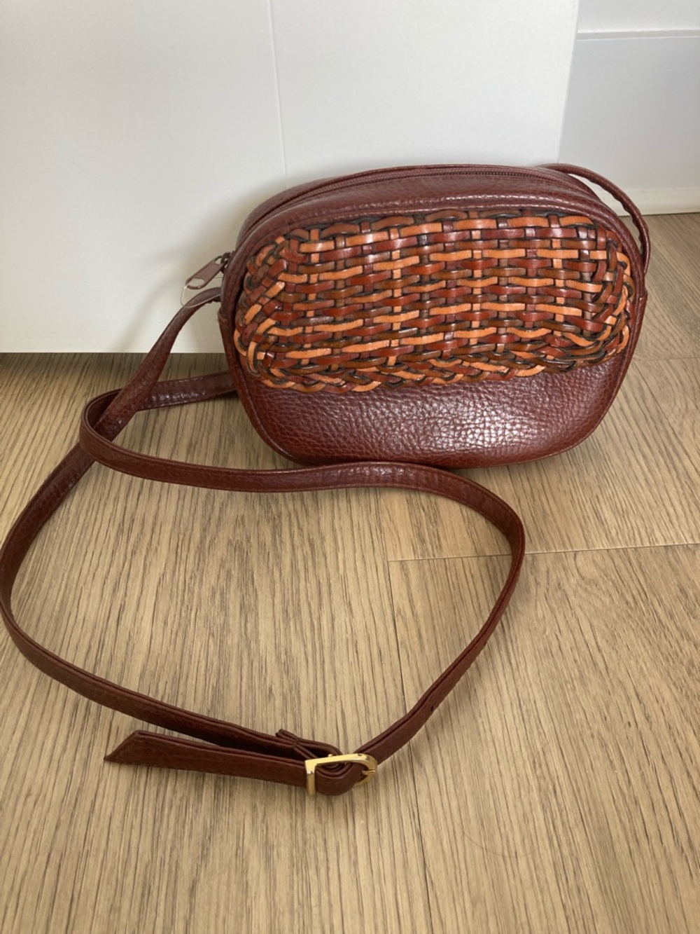 Woven Brown Leather vintage Crossbody Bag